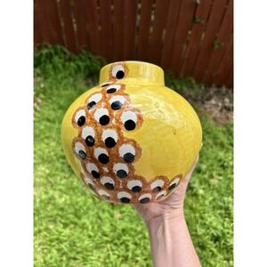 Eva Zeisel SMF Schramberg Germany Yellow Vase Hand Painted Eyes 7"